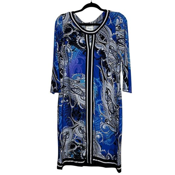 NWT Beige by ECI Blue & Black Paisley print stretch 3/4 sleeve dress Size 10 - Picture 5 of 8